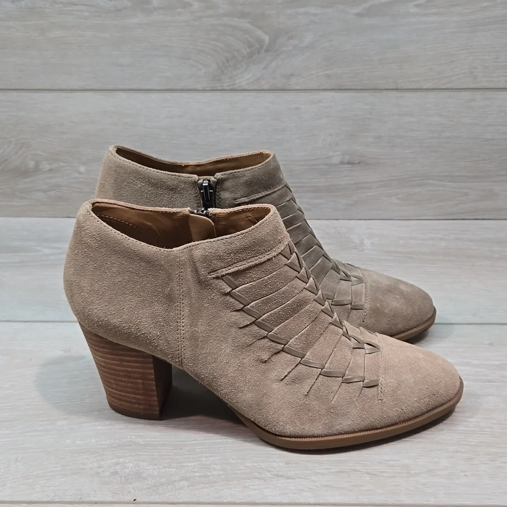 Franco Sarto Women Dimona Stitches Ankle Leather Block Heels shoes boots sz 8M